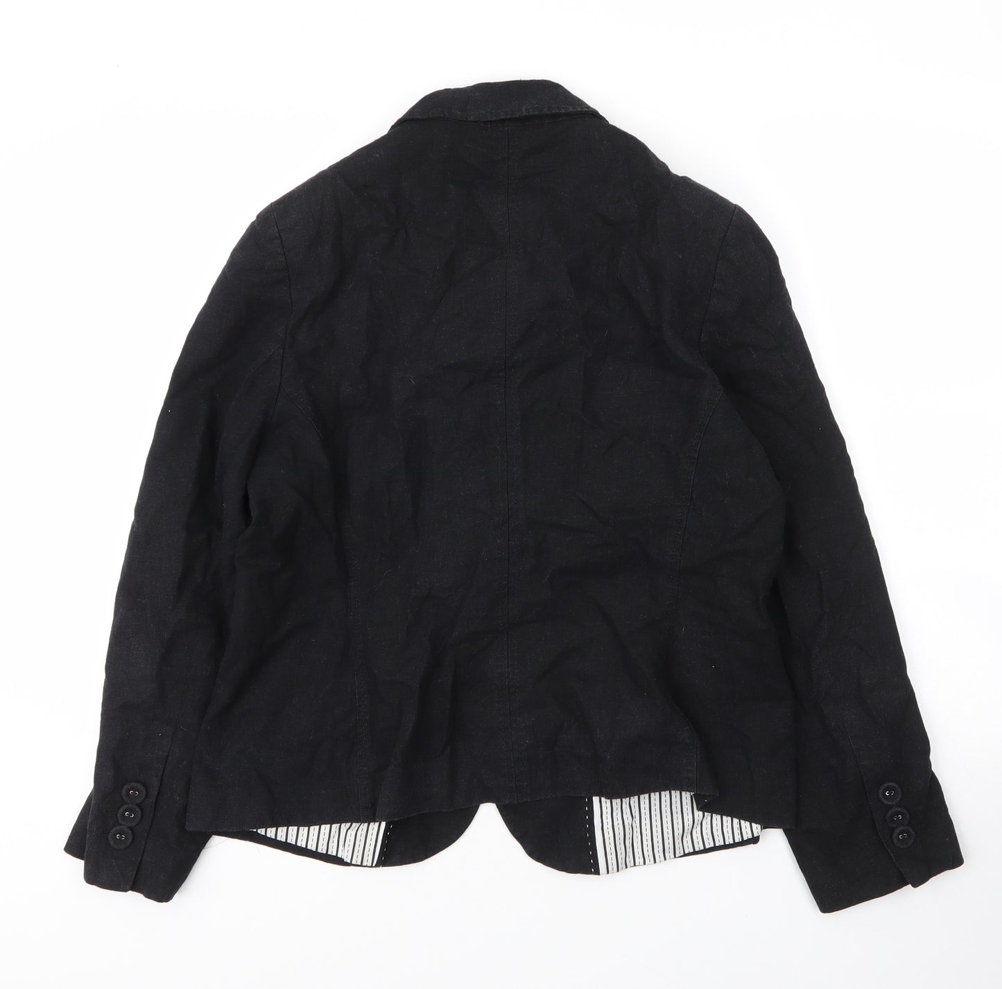 Preworn Womens Black  Linen Jacket Blazer Size L