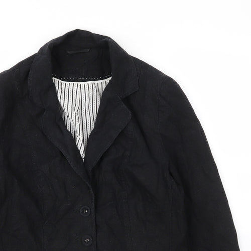 Preworn Womens Black  Linen Jacket Blazer Size L