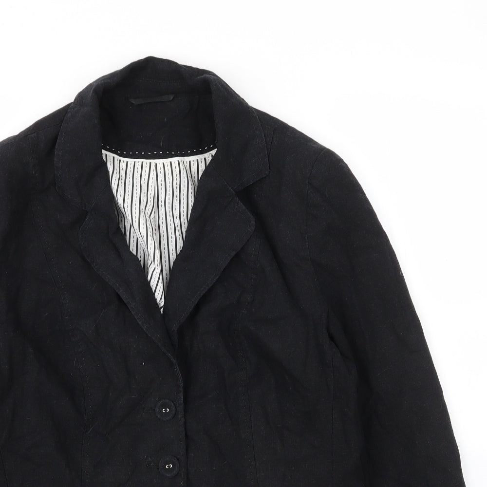 Preworn Womens Black  Linen Jacket Blazer Size L