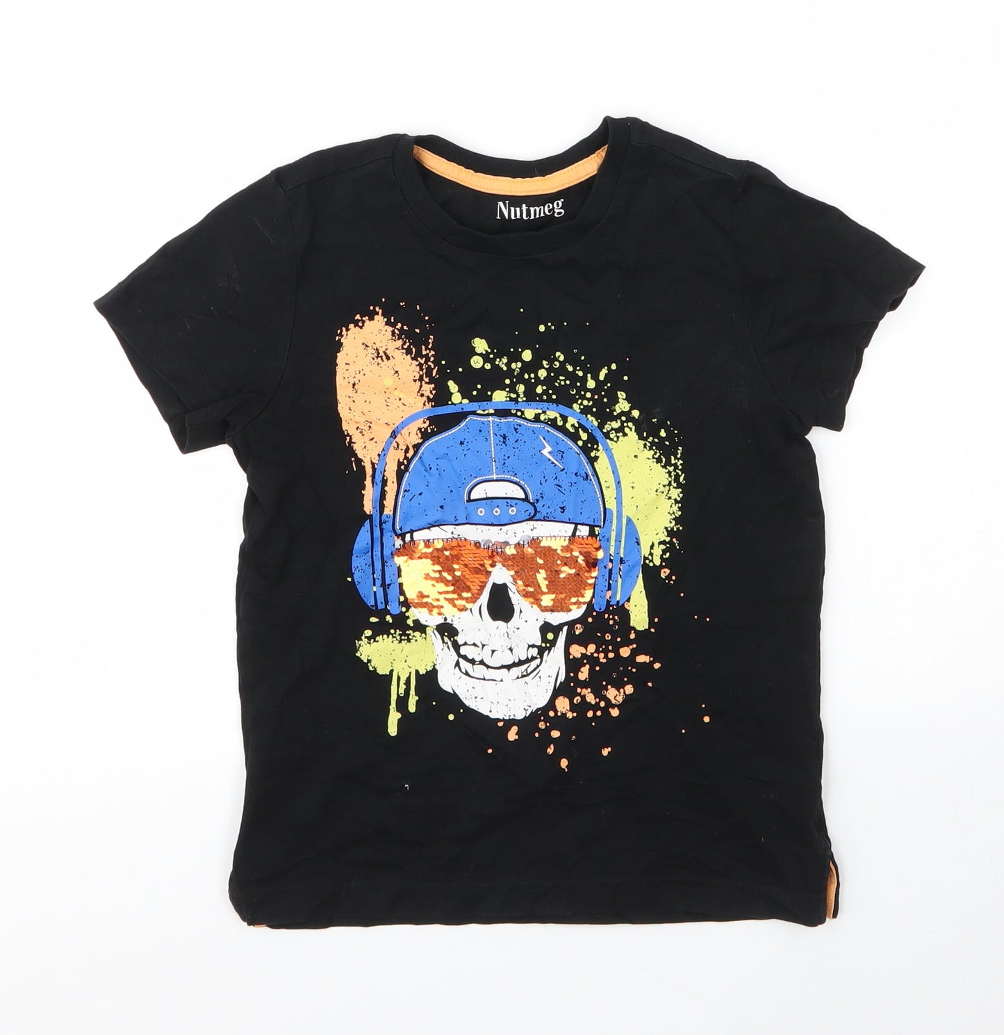Nutmeg Boys Black  Cotton Basic T-Shirt Size 7 Years Round Neck