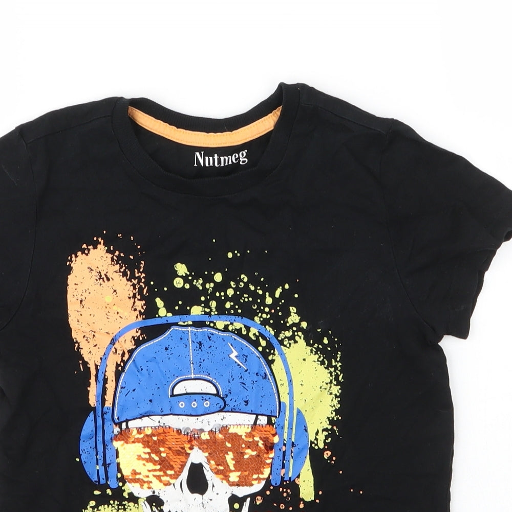 Nutmeg Boys Black  Cotton Basic T-Shirt Size 7 Years Round Neck