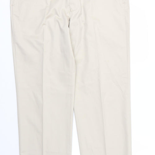 M&S Mens Beige  Cotton Trousers  Size 38 in L28 in Regular Zip