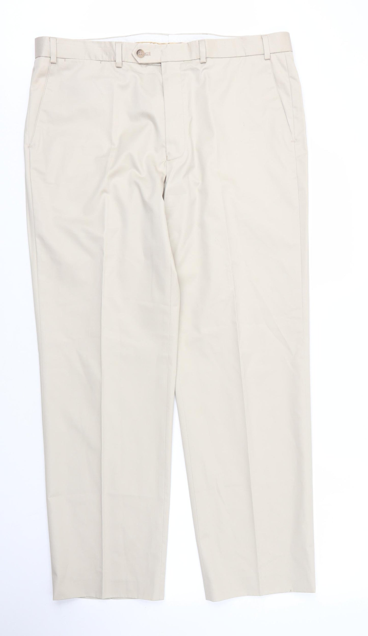 M&S Mens Beige  Cotton Trousers  Size 38 in L28 in Regular Zip