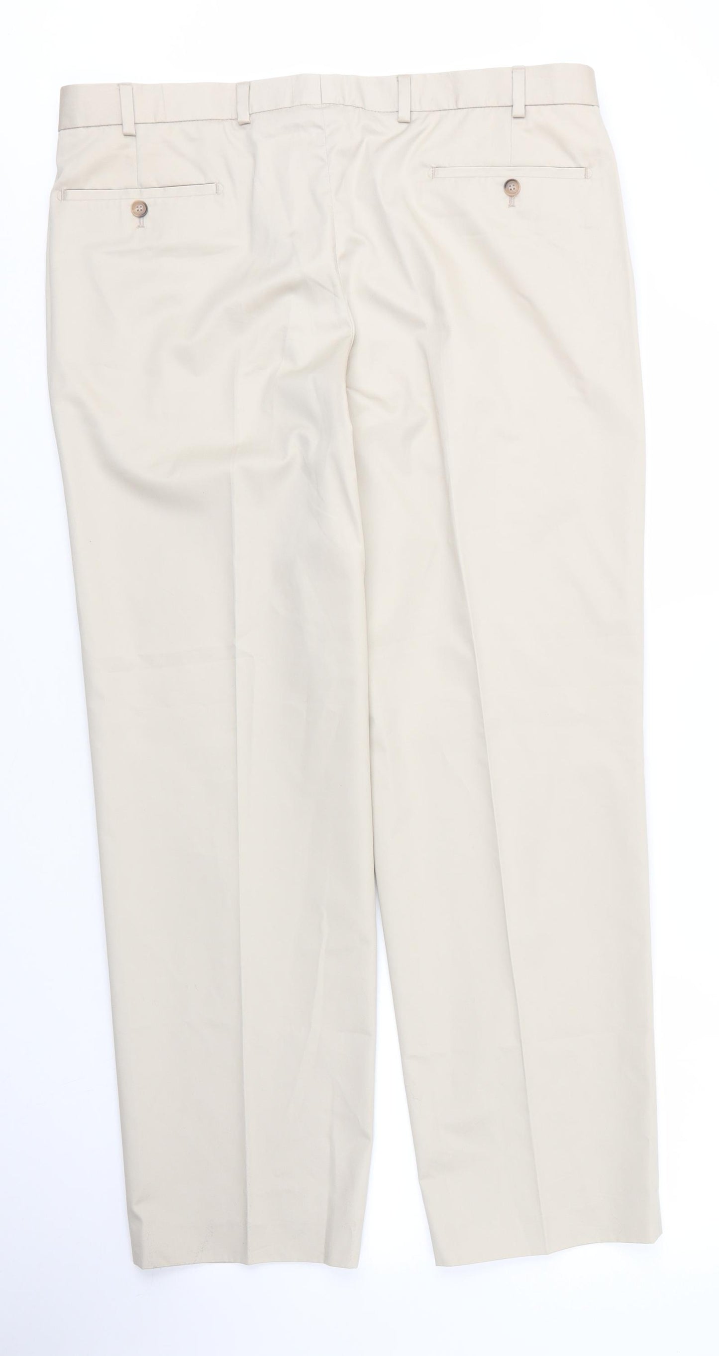 M&S Mens Beige  Cotton Trousers  Size 38 in L28 in Regular Zip