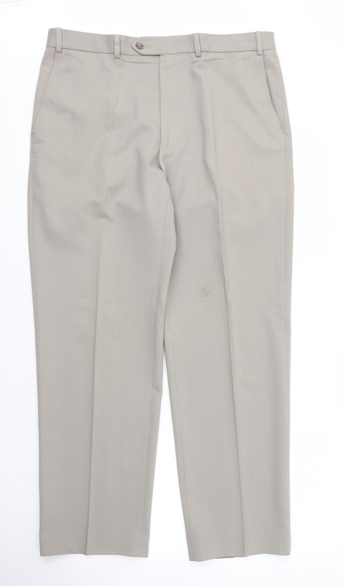M&S Mens Beige  Wool Trousers  Size 36 in L29 in Regular Zip