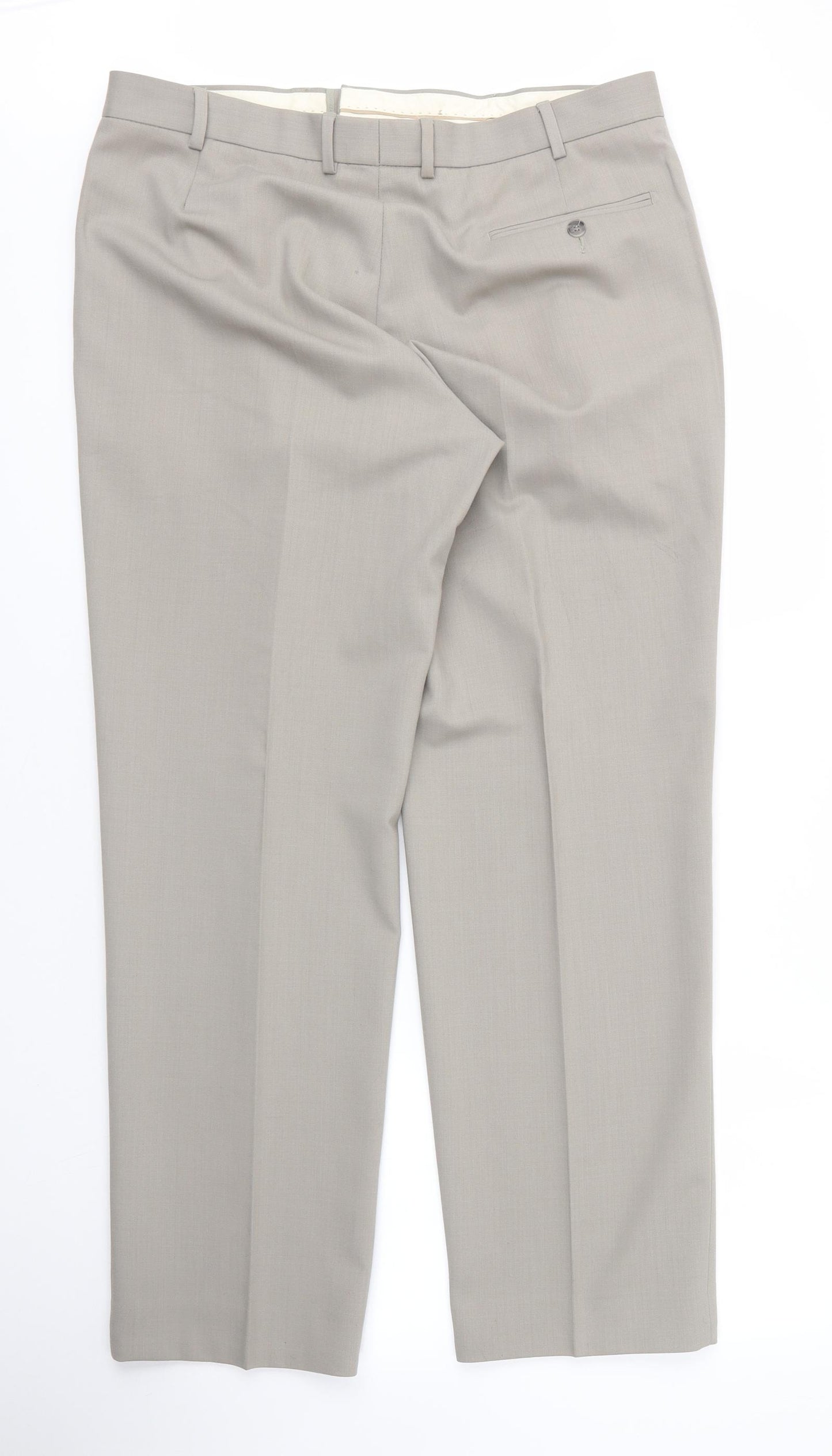 M&S Mens Beige  Wool Trousers  Size 36 in L29 in Regular Zip