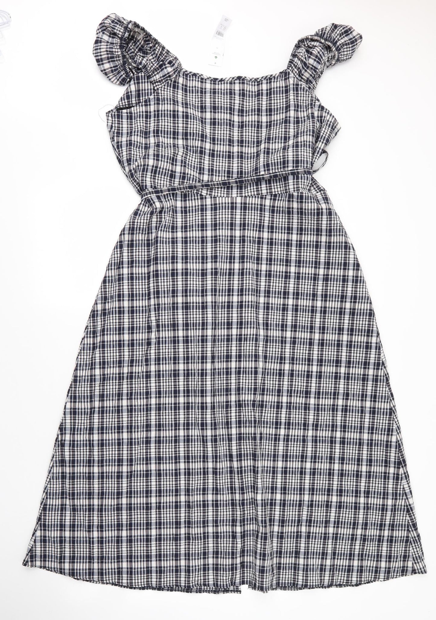 George Womens Blue Check Cotton A-Line  Size 16  Boat Neck