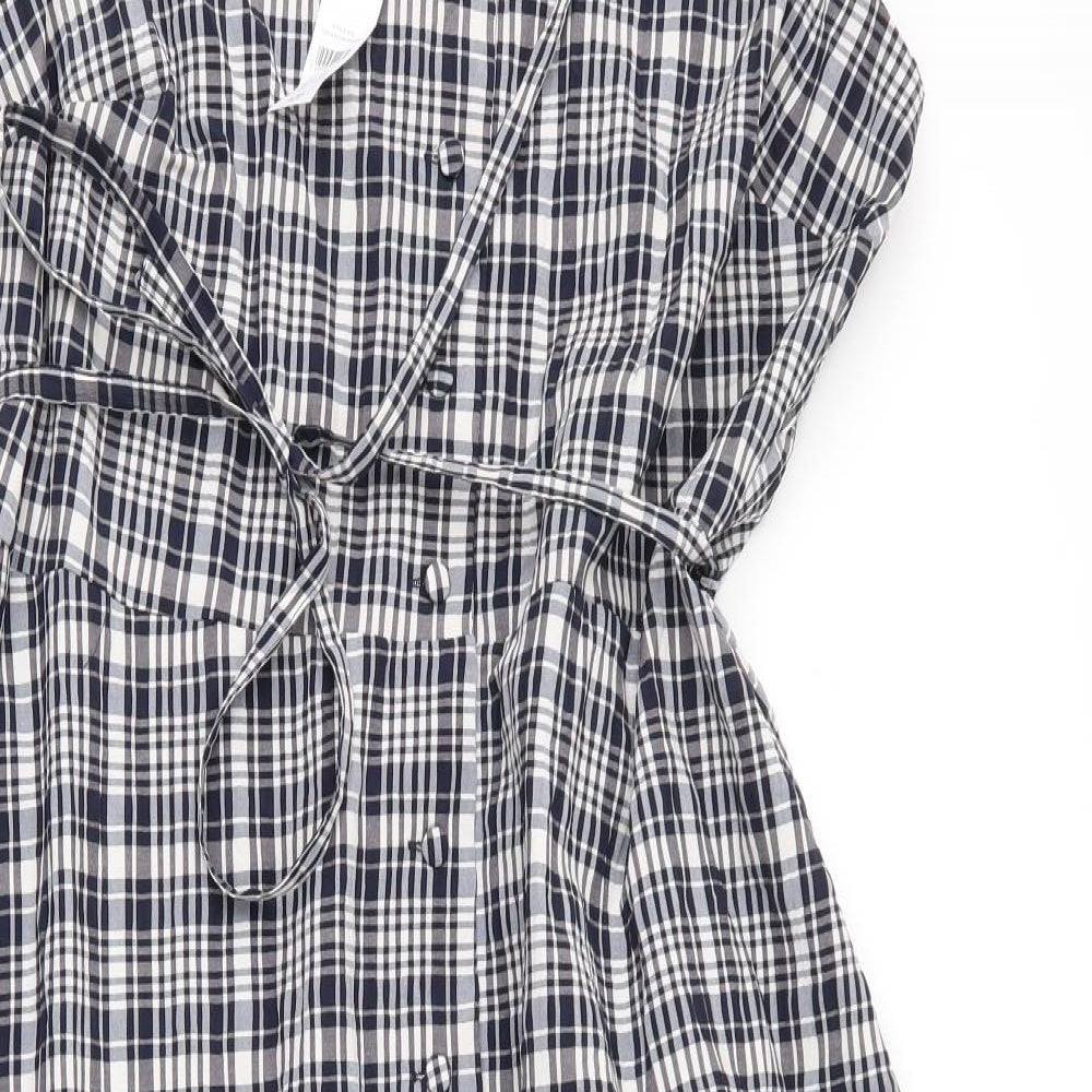 George Womens Blue Check Cotton A-Line  Size 16  Boat Neck
