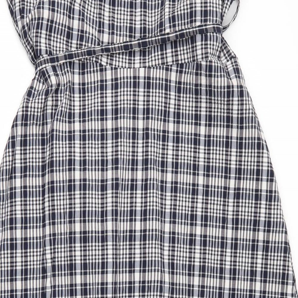 George Womens Blue Check Cotton A-Line  Size 16  Boat Neck