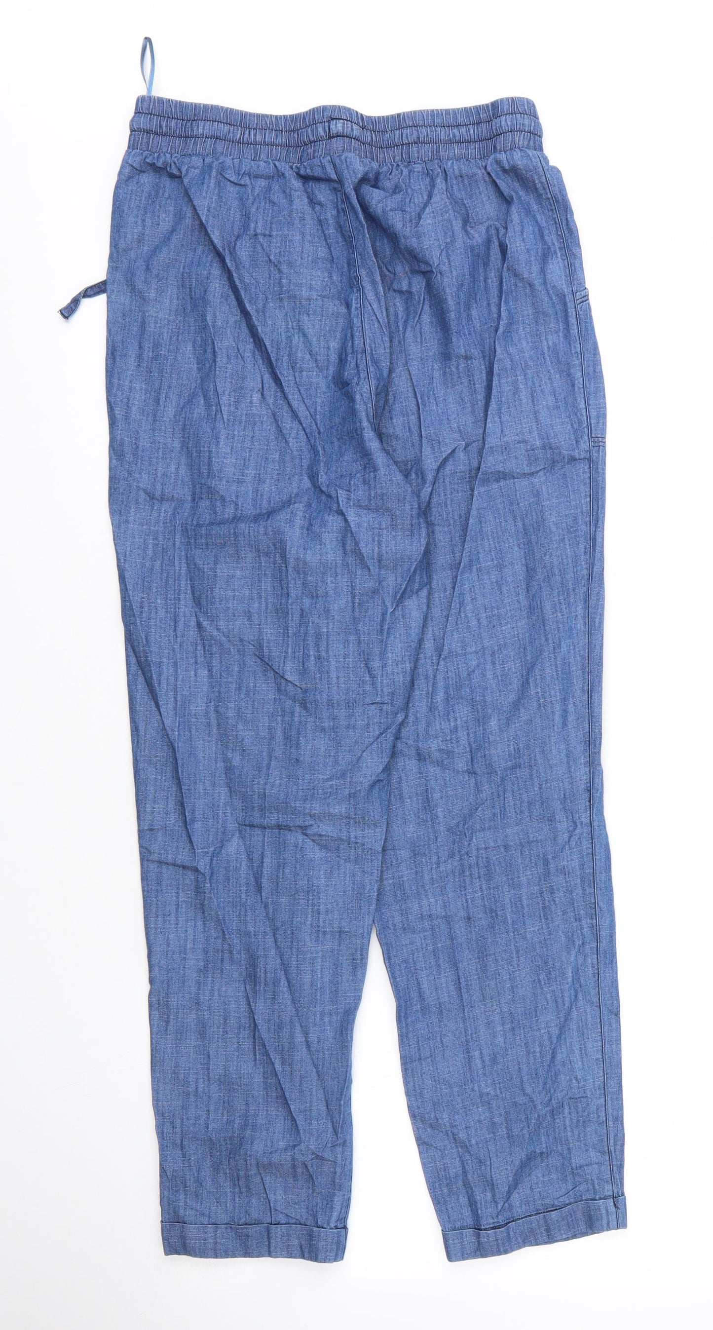Bonmarché Womens Blue  Cotton Trousers  Size 10 L26 in Regular Drawstring
