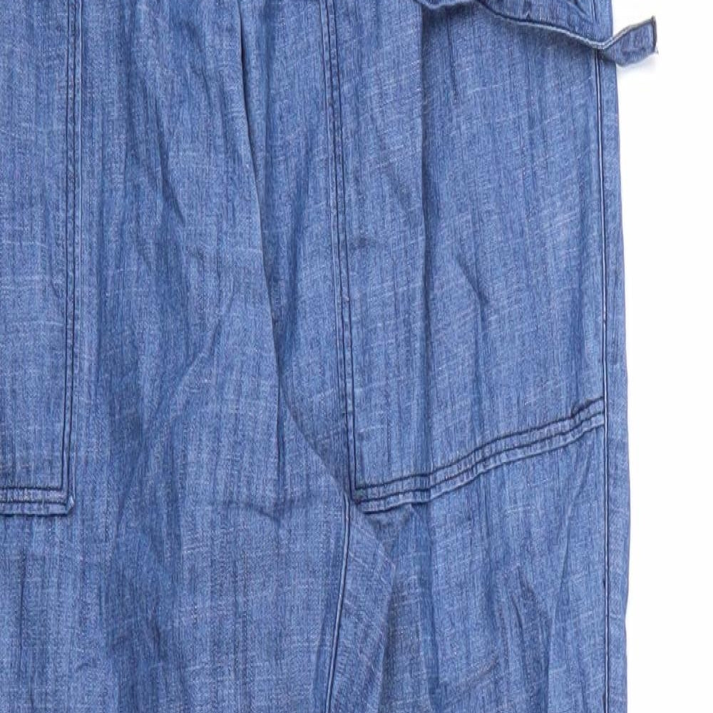 Bonmarché Womens Blue  Cotton Trousers  Size 10 L26 in Regular Drawstring
