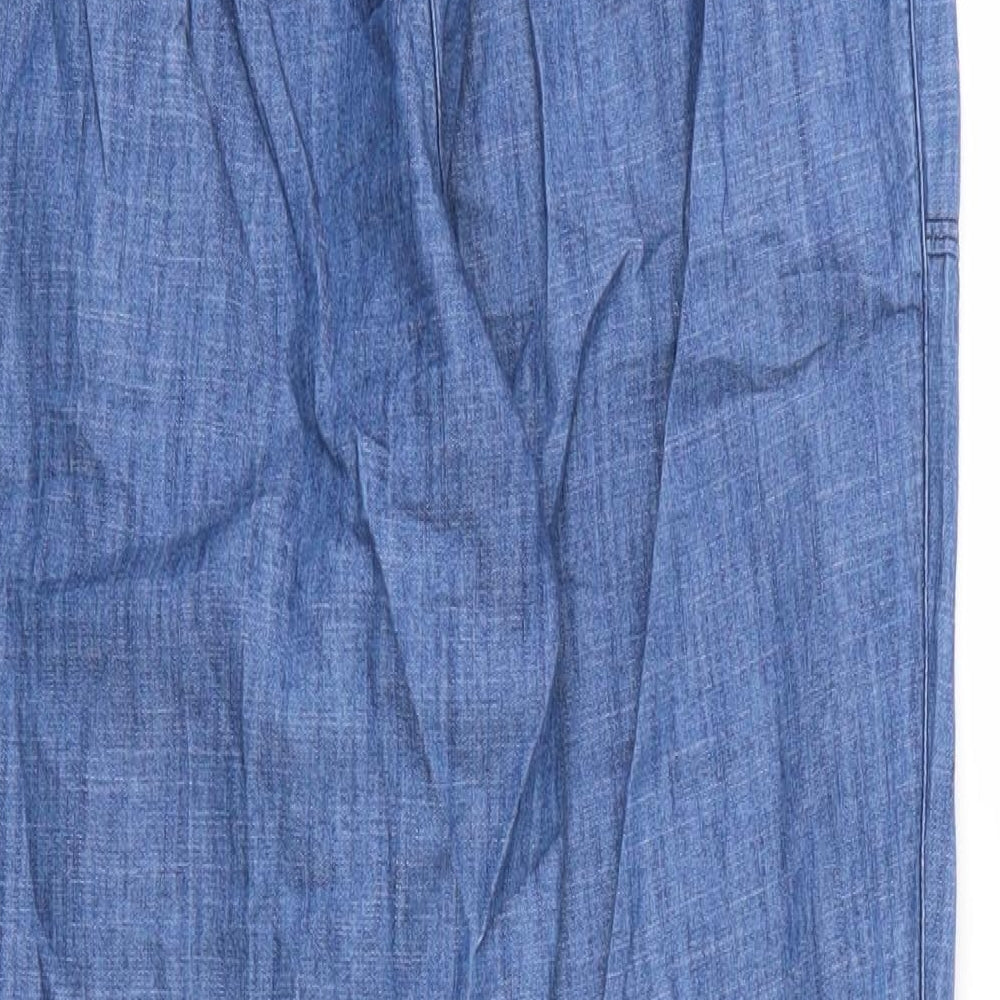 Bonmarché Womens Blue  Cotton Trousers  Size 10 L26 in Regular Drawstring