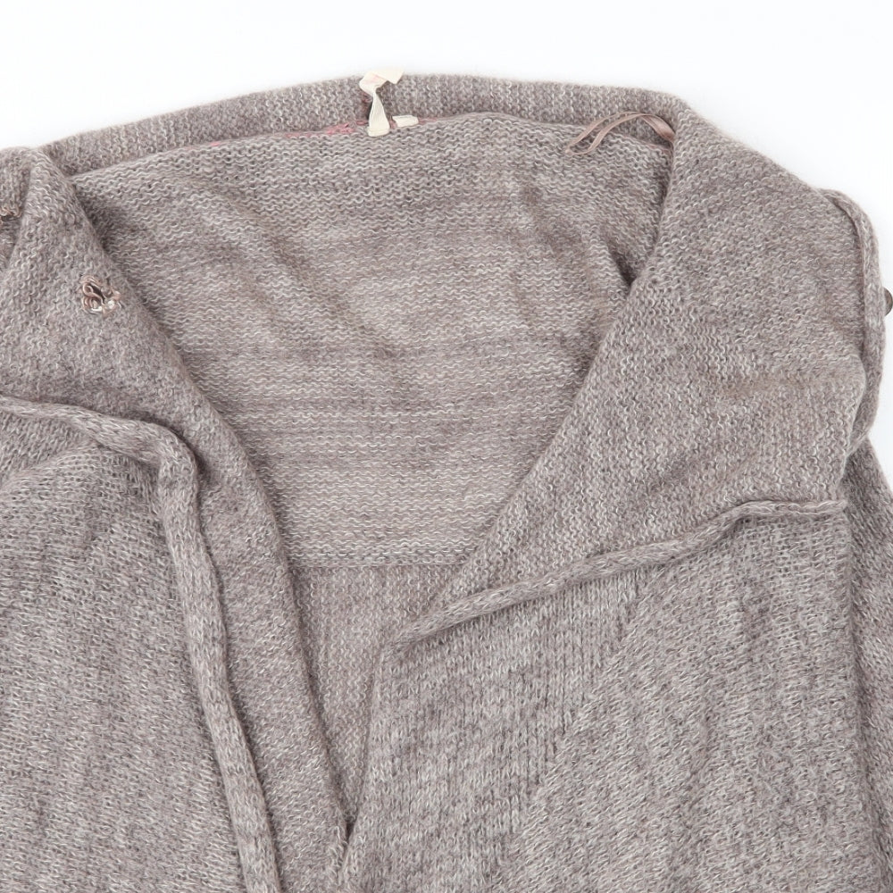 White Stuff Womens Brown V-Neck  Acrylic Cardigan Jumper Size 14