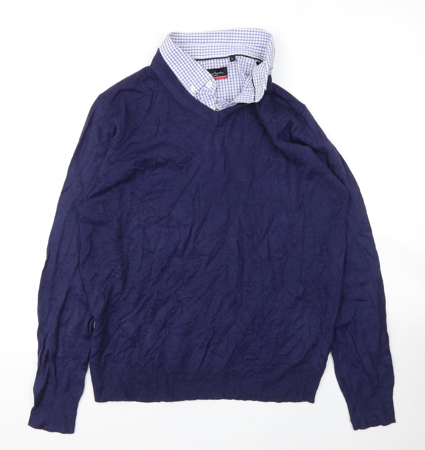 Pierre Cardin Mens Blue Collared  Acrylic Pullover Jumper Size L