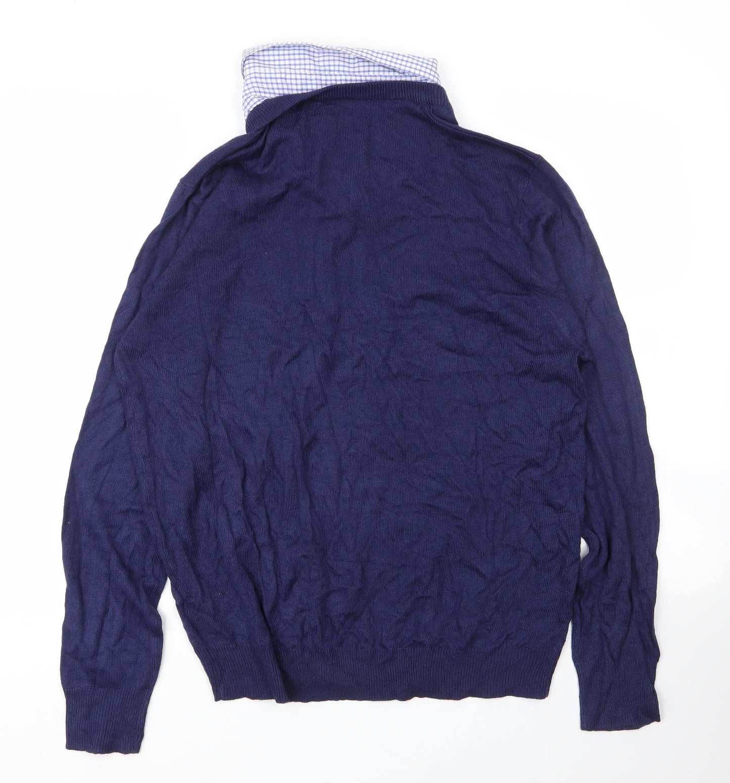 Pierre Cardin Mens Blue Collared  Acrylic Pullover Jumper Size L