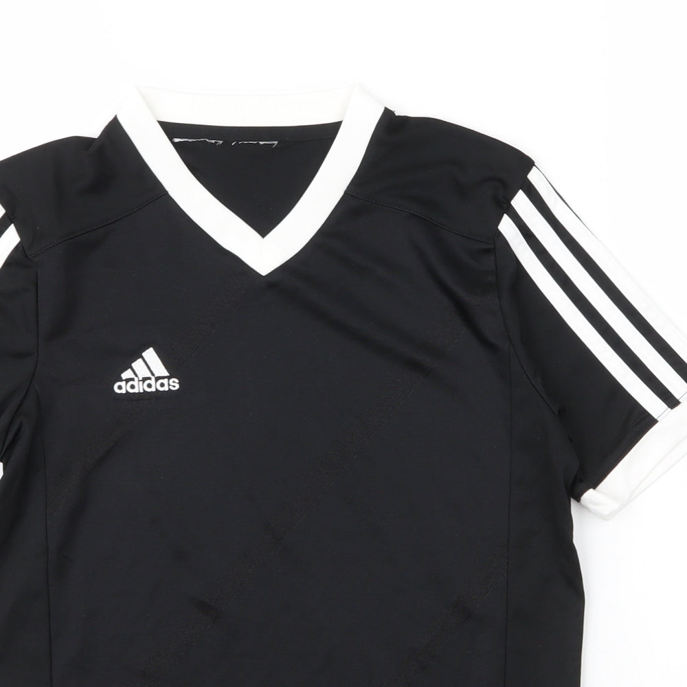 adidas Womens Black  Polyester Basic T-Shirt Size S V-Neck