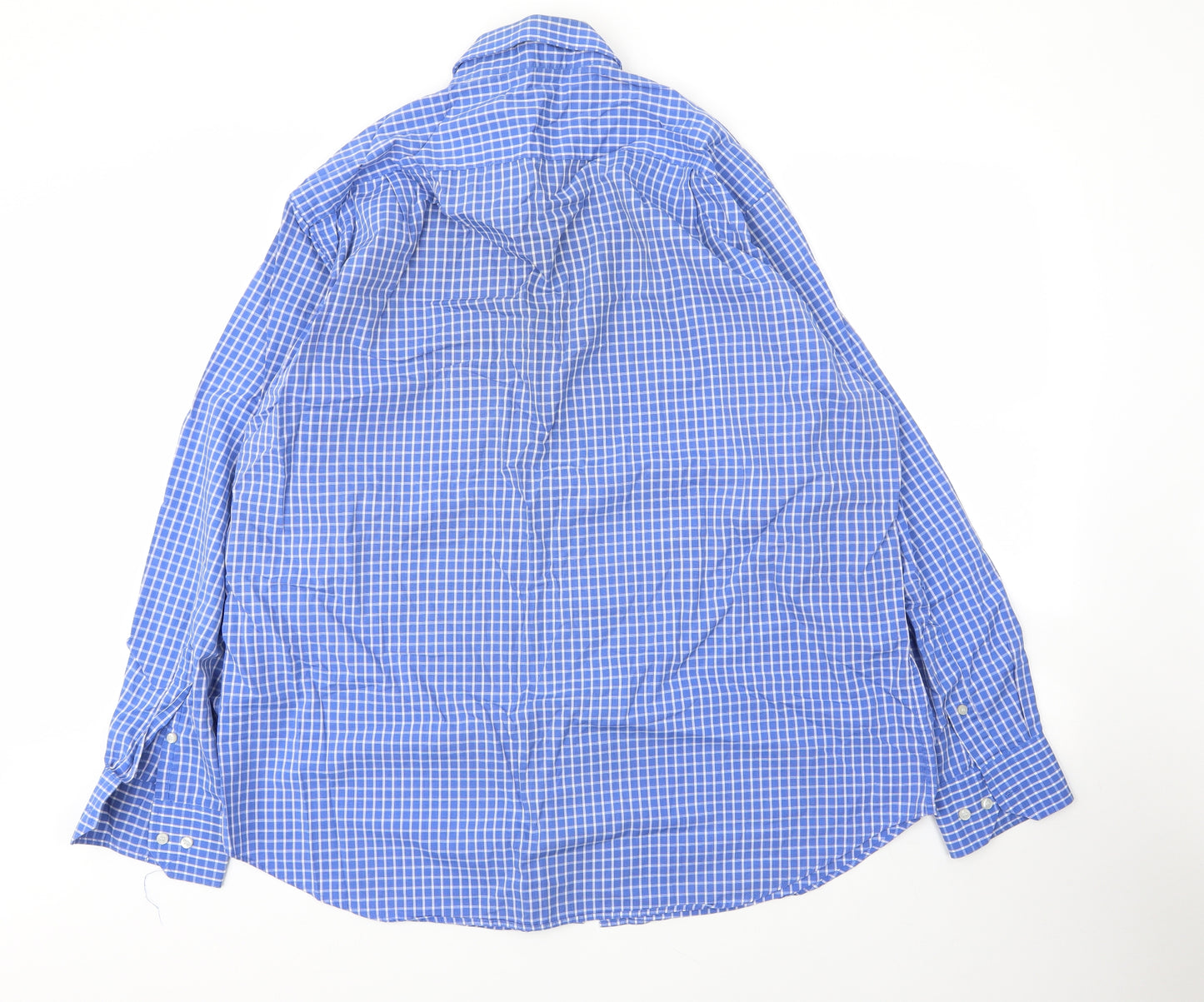NEXT Mens Blue Check Cotton  Button-Up Size 17.5 Collared Button