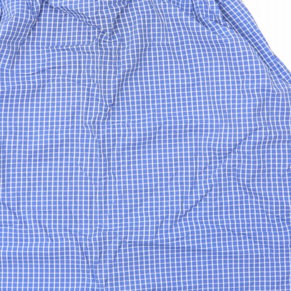 NEXT Mens Blue Check Cotton  Button-Up Size 17.5 Collared Button