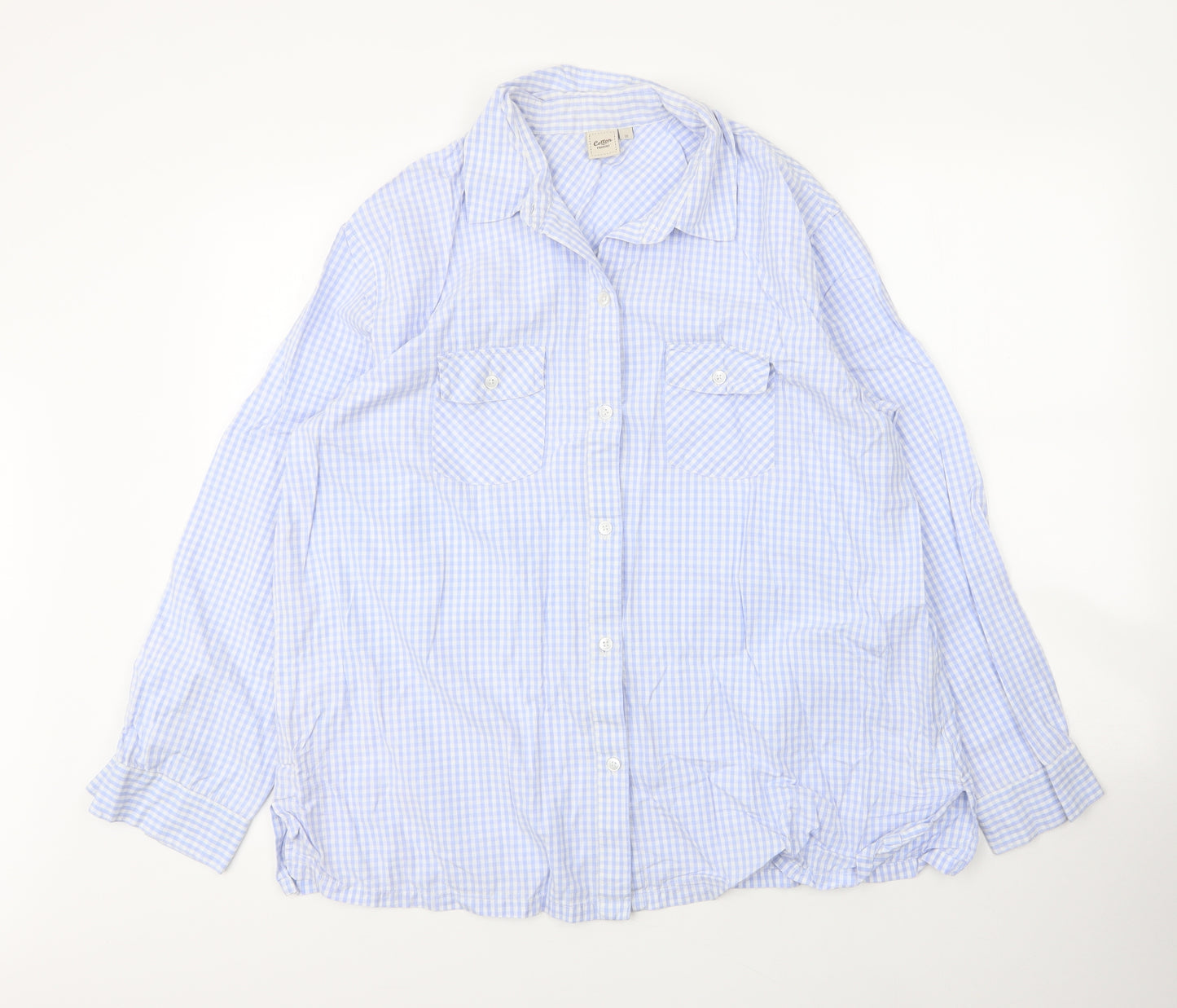 Cotton Traders Womens Blue Check Cotton Basic Blouse Size 20 Collared