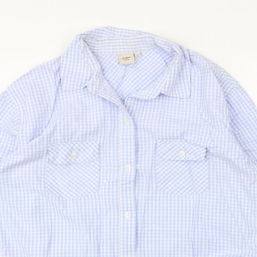 Cotton Traders Womens Blue Check Cotton Basic Blouse Size 20 Collared