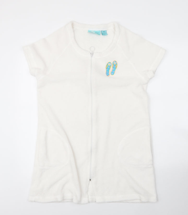 Palm Grove Womens White Polyester Chemise Robe Size M Zip