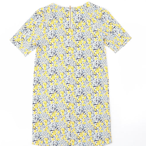 Warehouse Womens Yellow Floral Polyester Shift  Size 8  Round Neck Zip