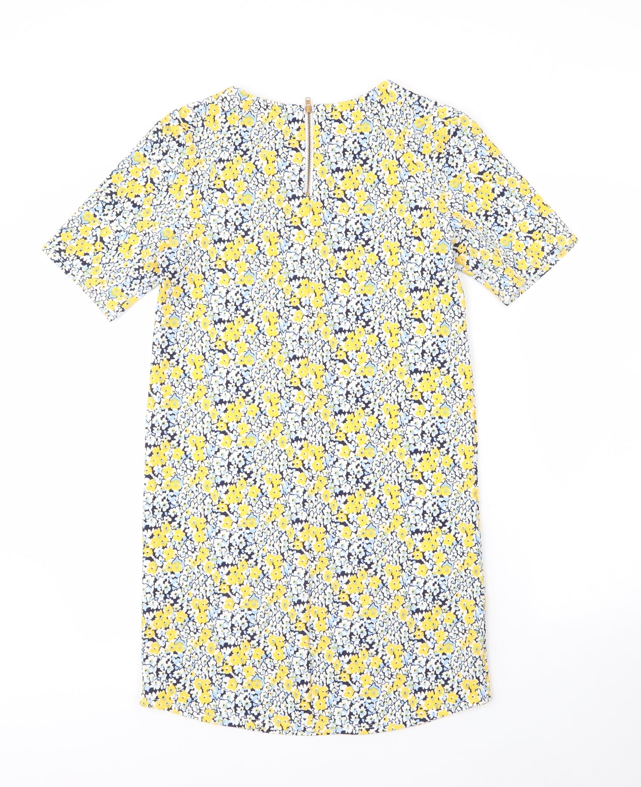 Warehouse Womens Yellow Floral Polyester Shift  Size 8  Round Neck Zip