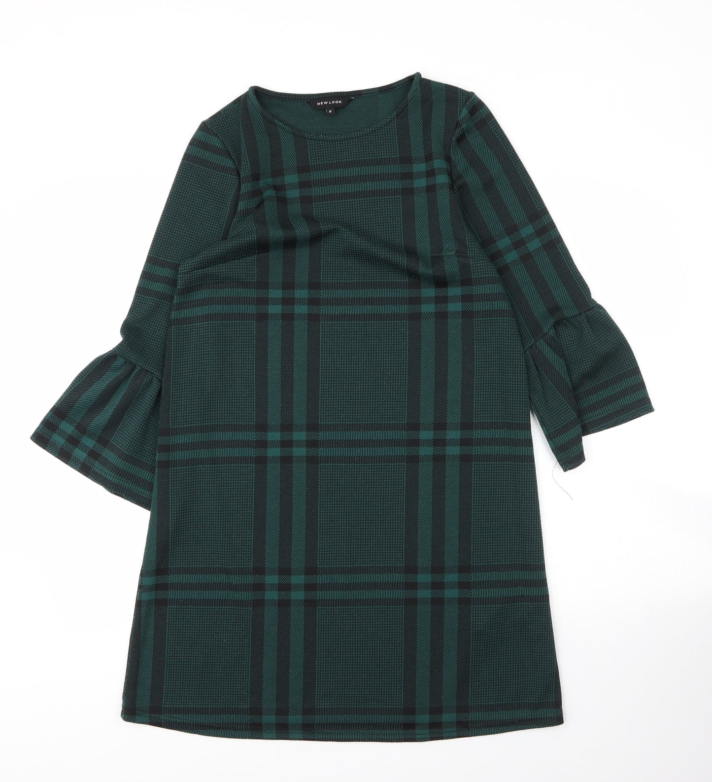 New Look Womens Green Plaid Polyester Shift  Size 8  Round Neck
