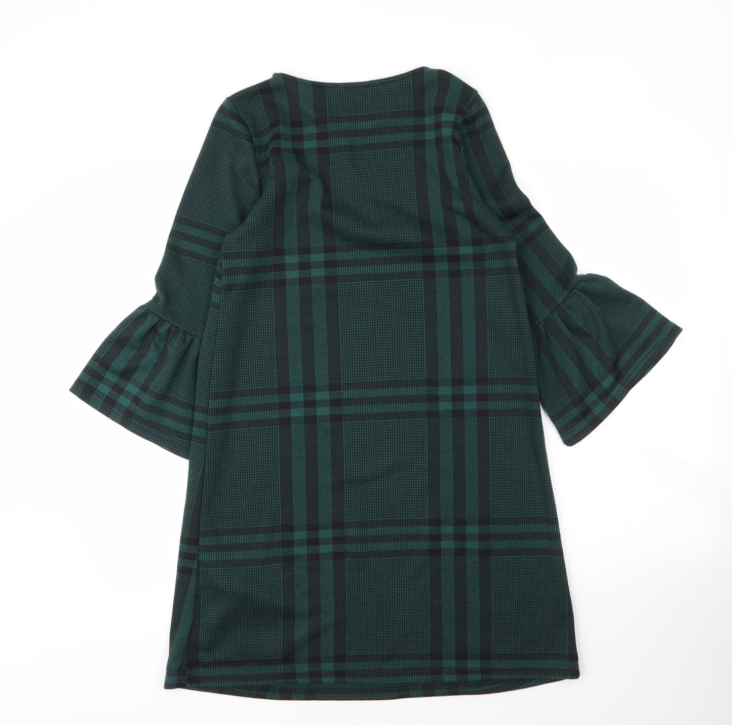 New Look Womens Green Plaid Polyester Shift  Size 8  Round Neck
