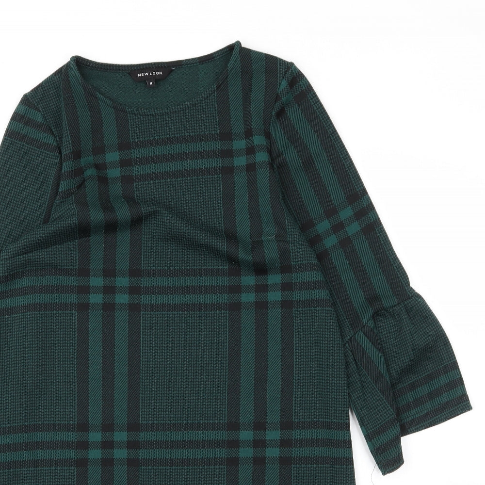 New Look Womens Green Plaid Polyester Shift  Size 8  Round Neck