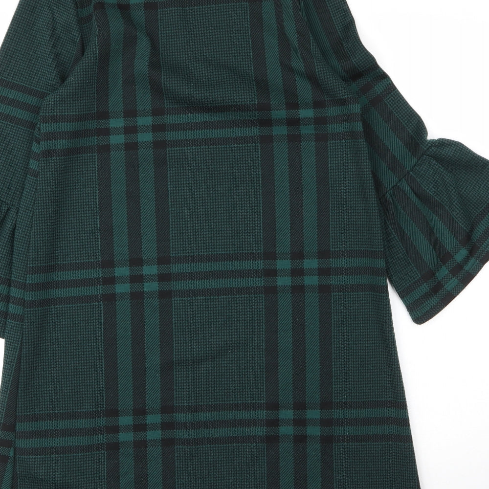 New Look Womens Green Plaid Polyester Shift  Size 8  Round Neck