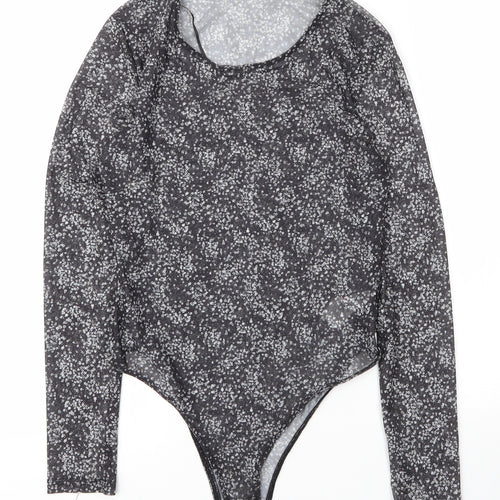 Primark Womens Grey Floral Polyester Bodysuit One-Piece Size 10  Snap