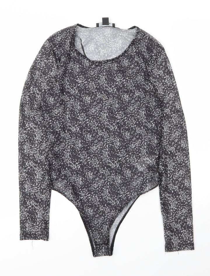 Primark Womens Grey Floral Polyester Bodysuit One-Piece Size 10 Snap