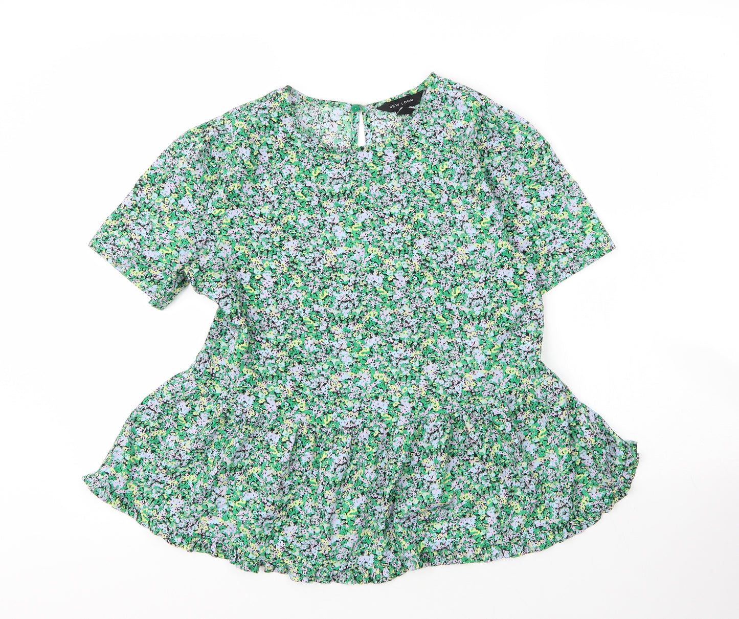 New Look Womens Green Floral Polyester Basic Blouse Size 10 Round Neck