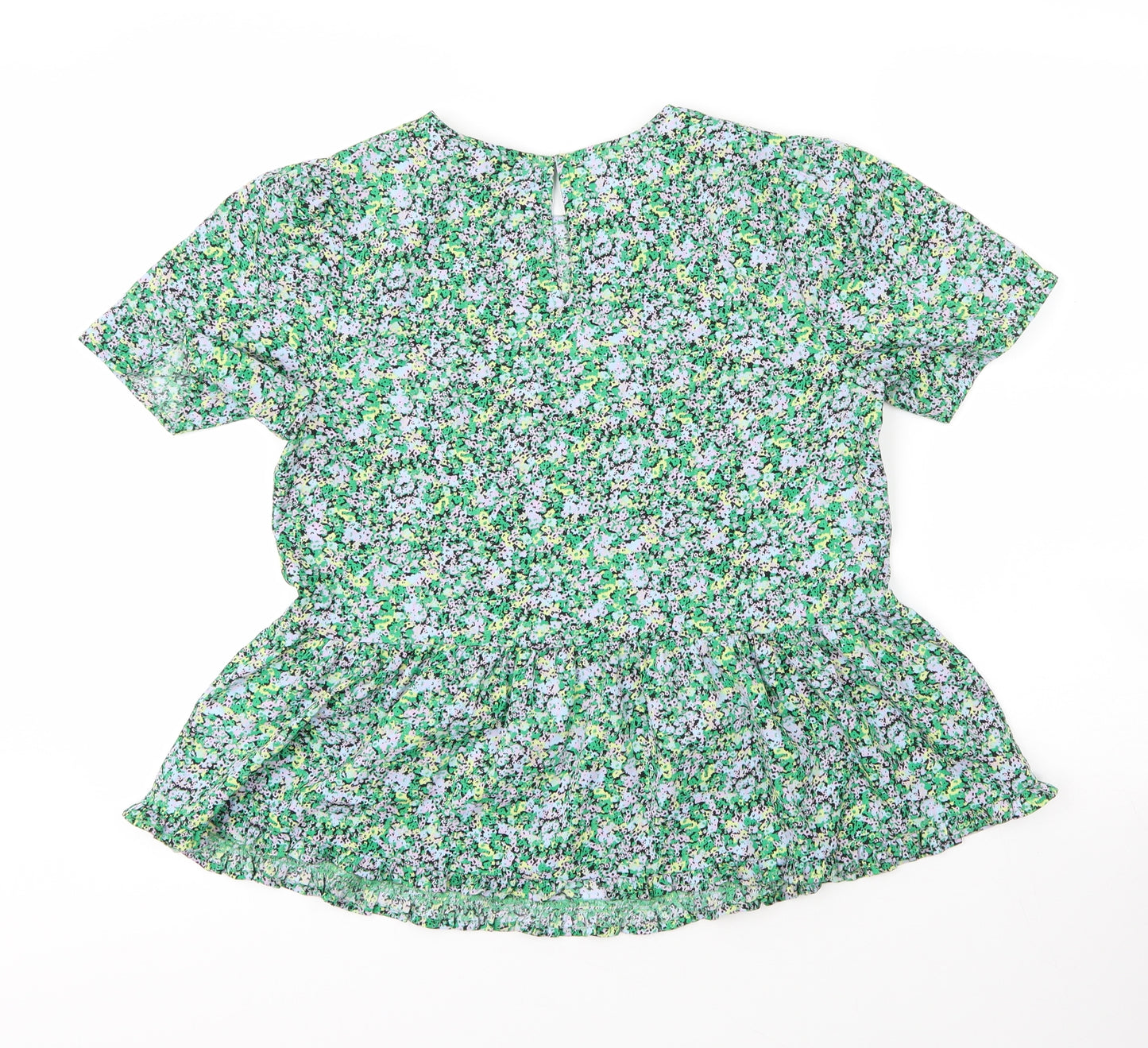 New Look Womens Green Floral Polyester Basic Blouse Size 10 Round Neck