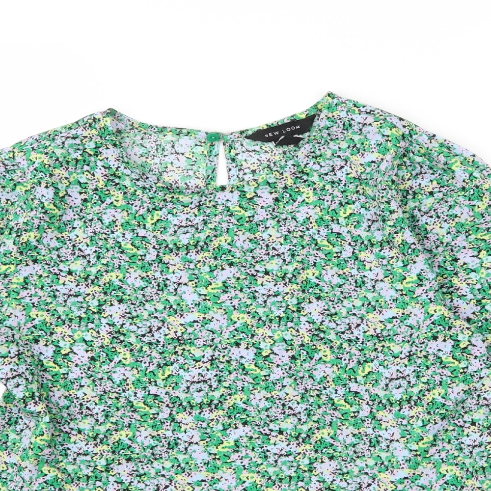 New Look Womens Green Floral Polyester Basic Blouse Size 10 Round Neck