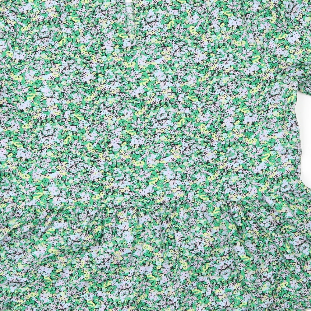 New Look Womens Green Floral Polyester Basic Blouse Size 10 Round Neck