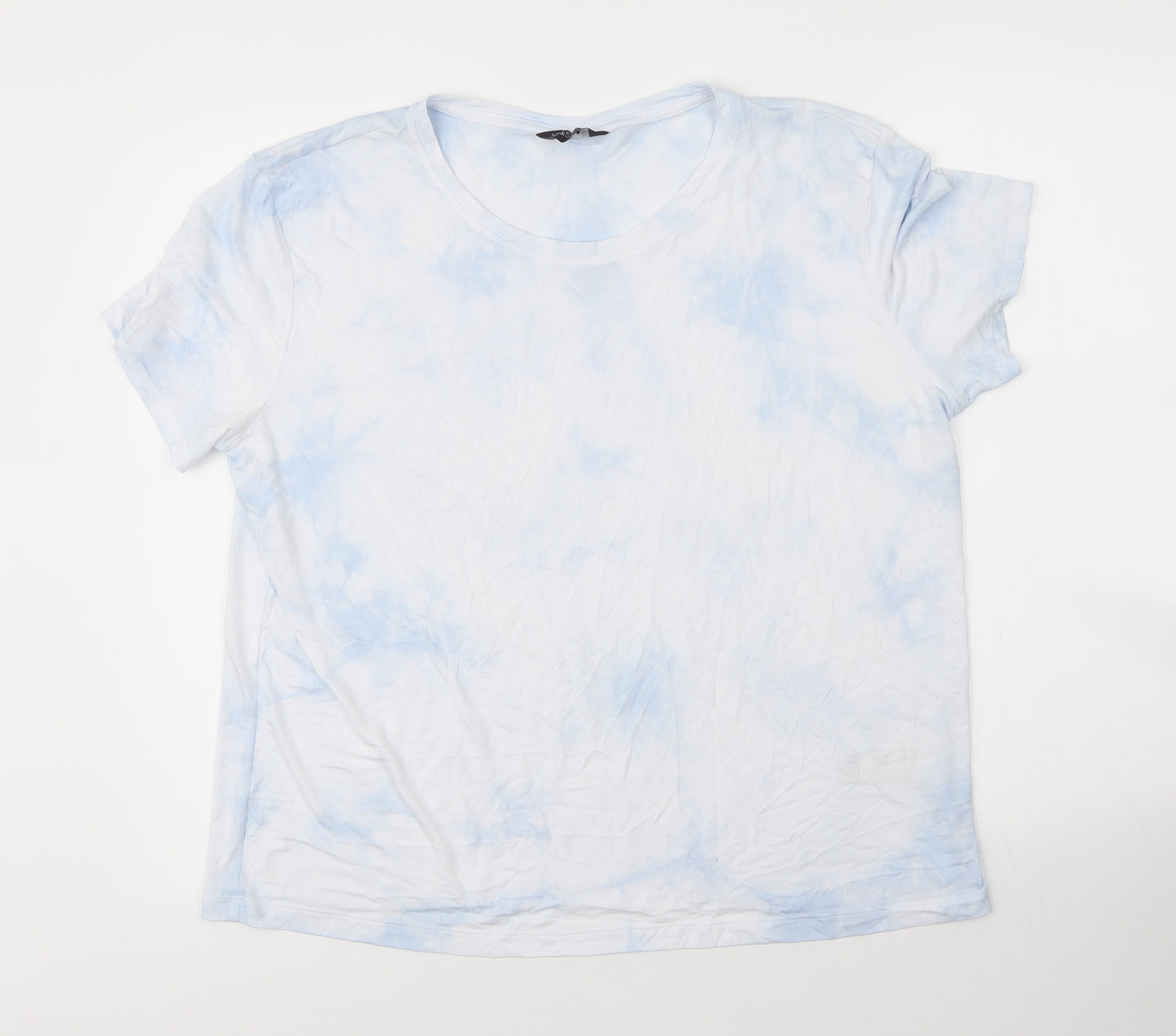 M&S Womens Blue  Viscose Basic T-Shirt Size 14 Round Neck - Tie Dye Pattern