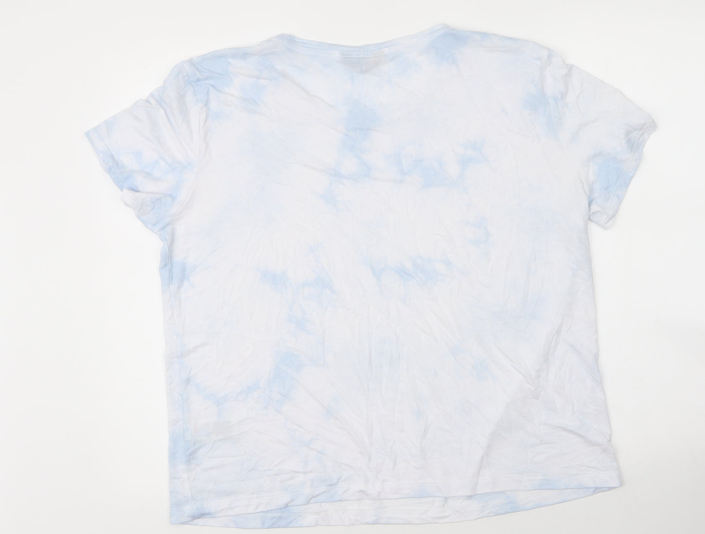M&S Womens Blue  Viscose Basic T-Shirt Size 14 Round Neck - Tie Dye Pattern