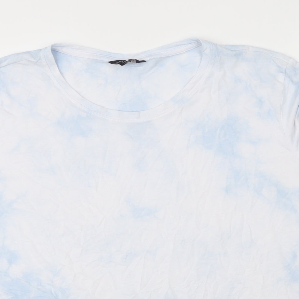 M&S Womens Blue  Viscose Basic T-Shirt Size 14 Round Neck - Tie Dye Pattern
