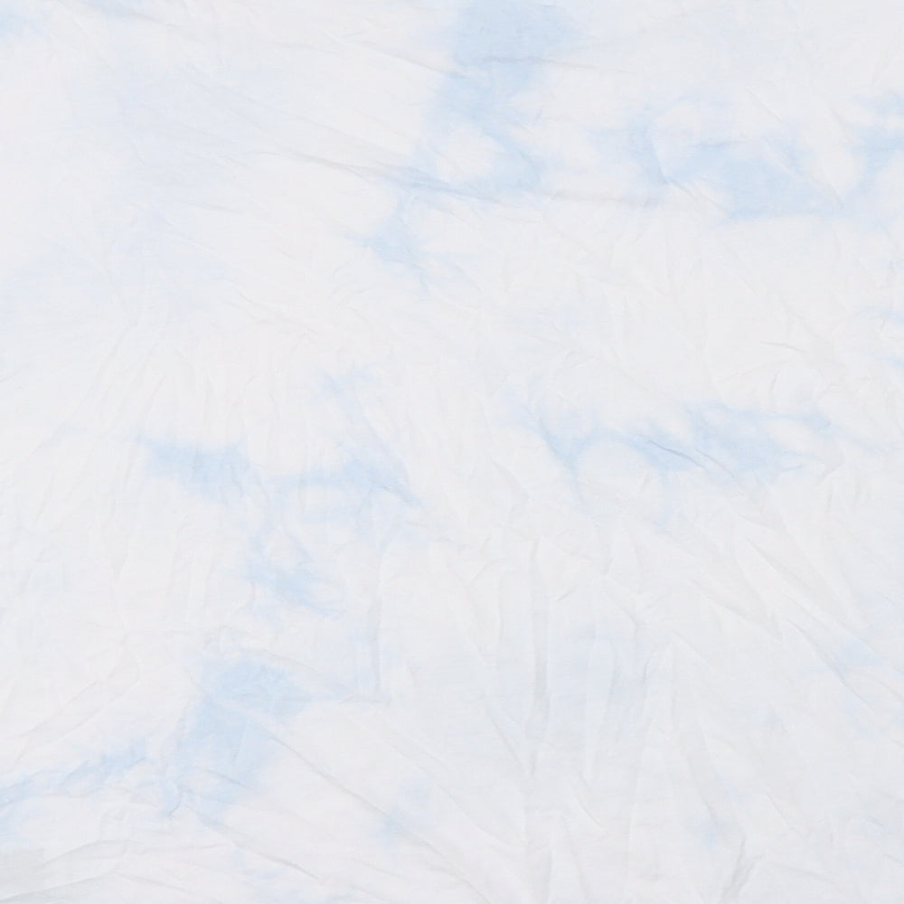 M&S Womens Blue  Viscose Basic T-Shirt Size 14 Round Neck - Tie Dye Pattern