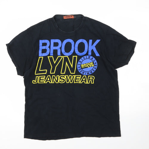 Brooklyn  Mens Black  Cotton  T-Shirt Size M Round Neck
