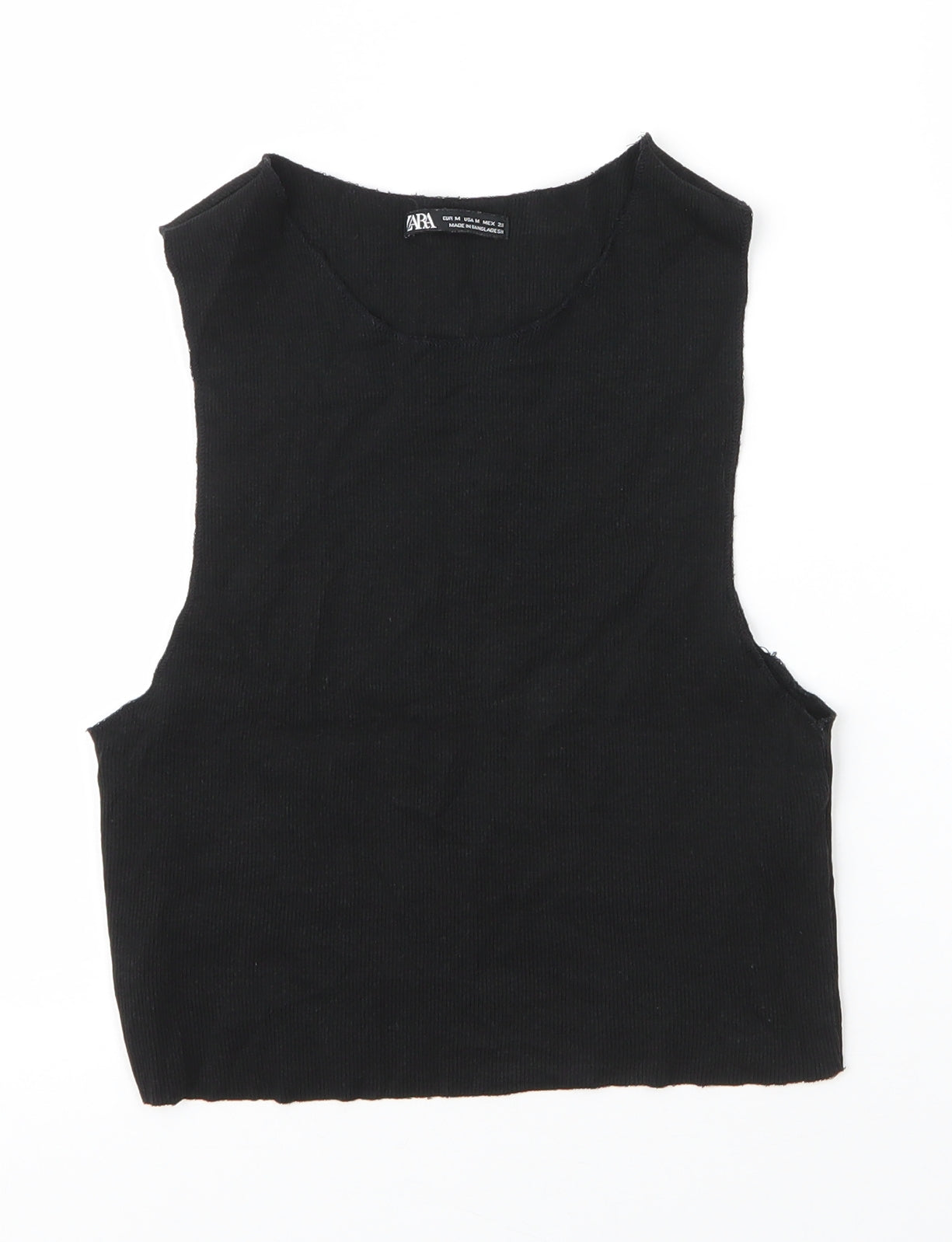 Zara Womens Black  Cotton Basic Tank Size M Round Neck