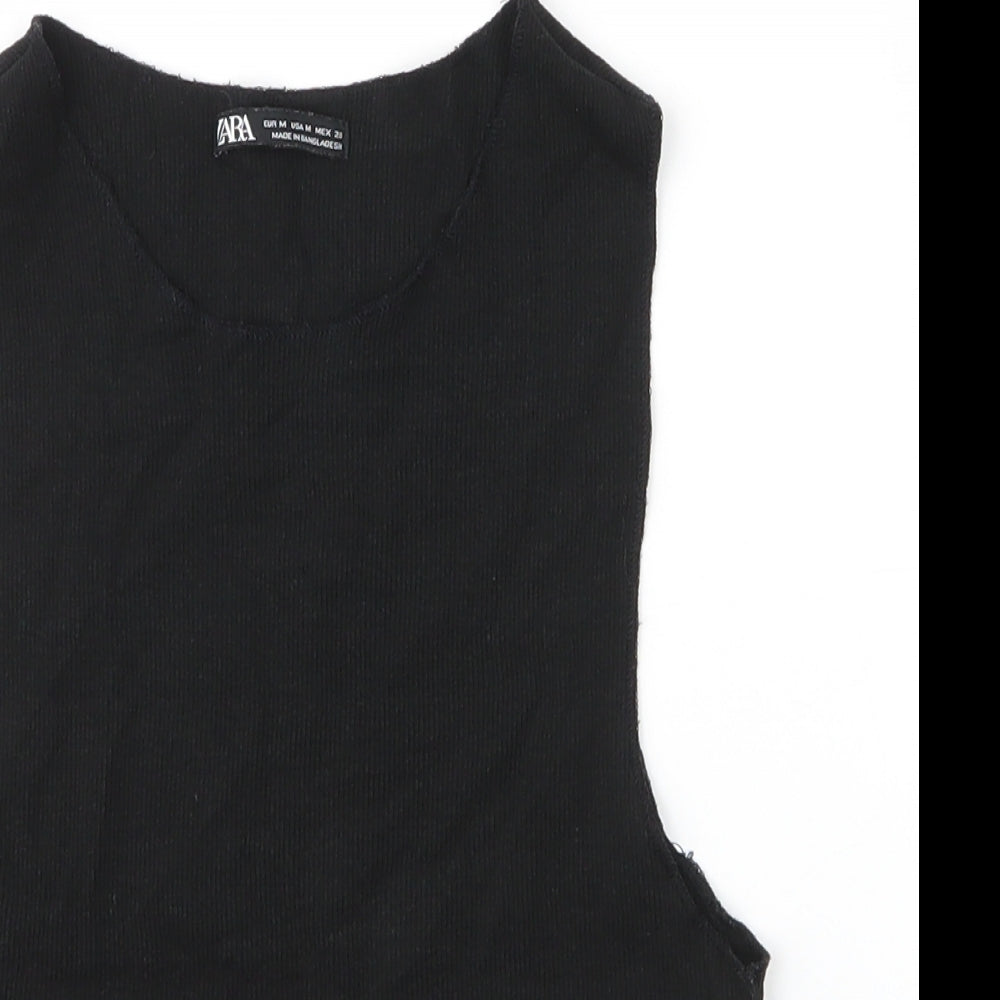 Zara Womens Black  Cotton Basic Tank Size M Round Neck
