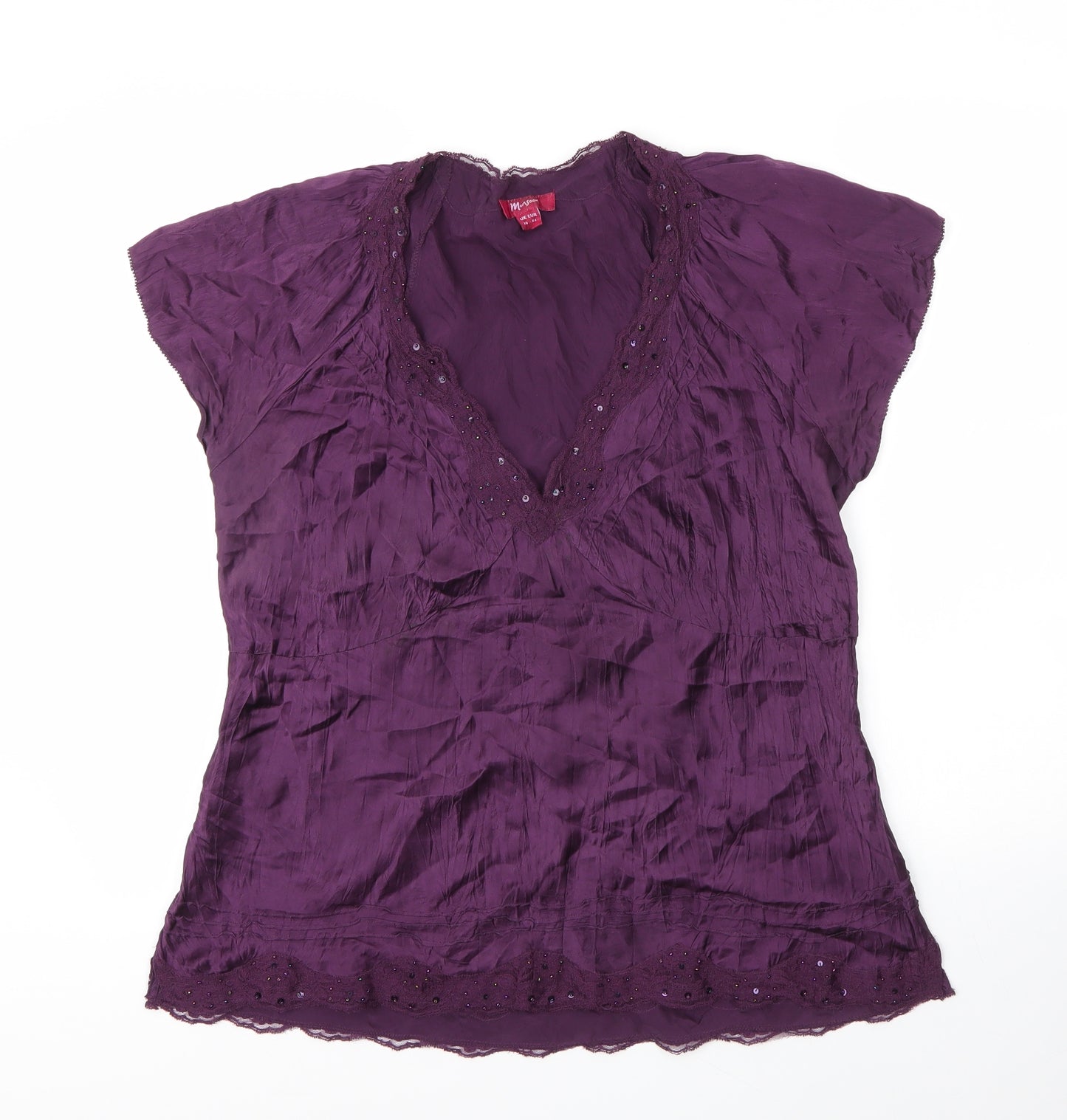 Monsoon Womens Purple  Silk Basic Blouse Size 16 V-Neck