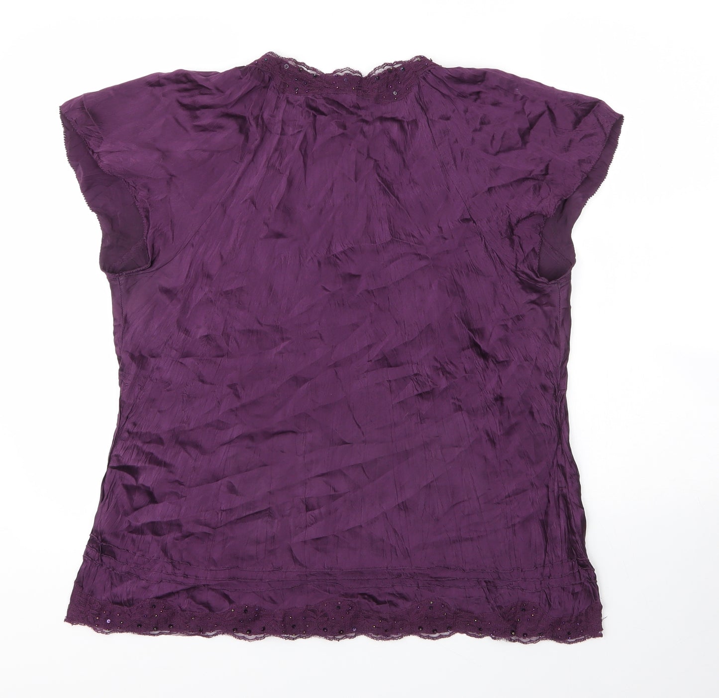 Monsoon Womens Purple  Silk Basic Blouse Size 16 V-Neck