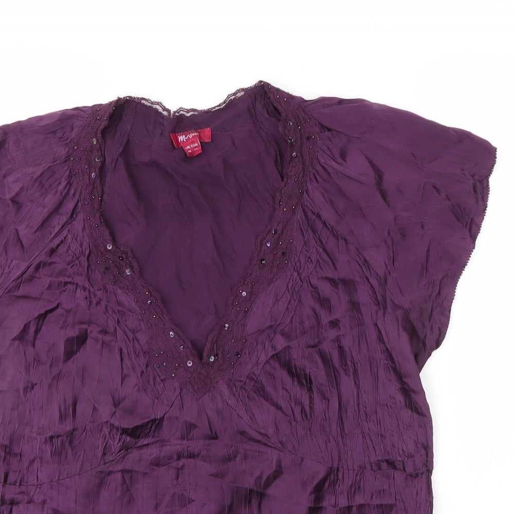 Monsoon Womens Purple  Silk Basic Blouse Size 16 V-Neck
