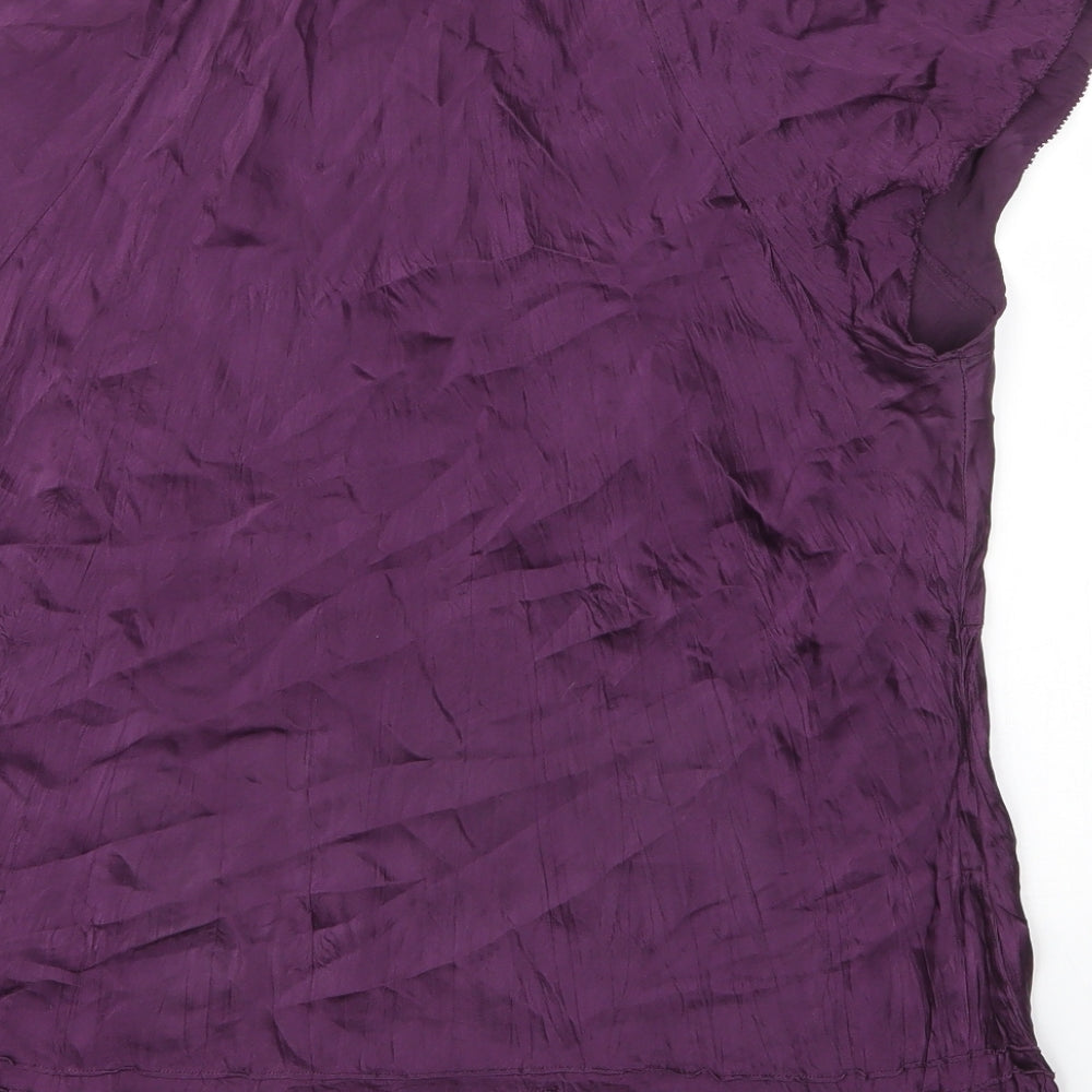 Monsoon Womens Purple  Silk Basic Blouse Size 16 V-Neck