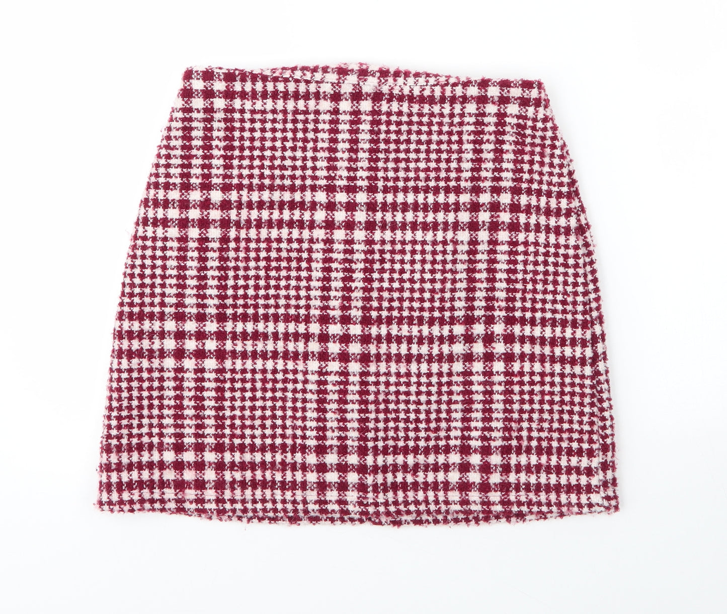 Primark Womens Red Houndstooth Cotton Mini Skirt Size 8   Zip