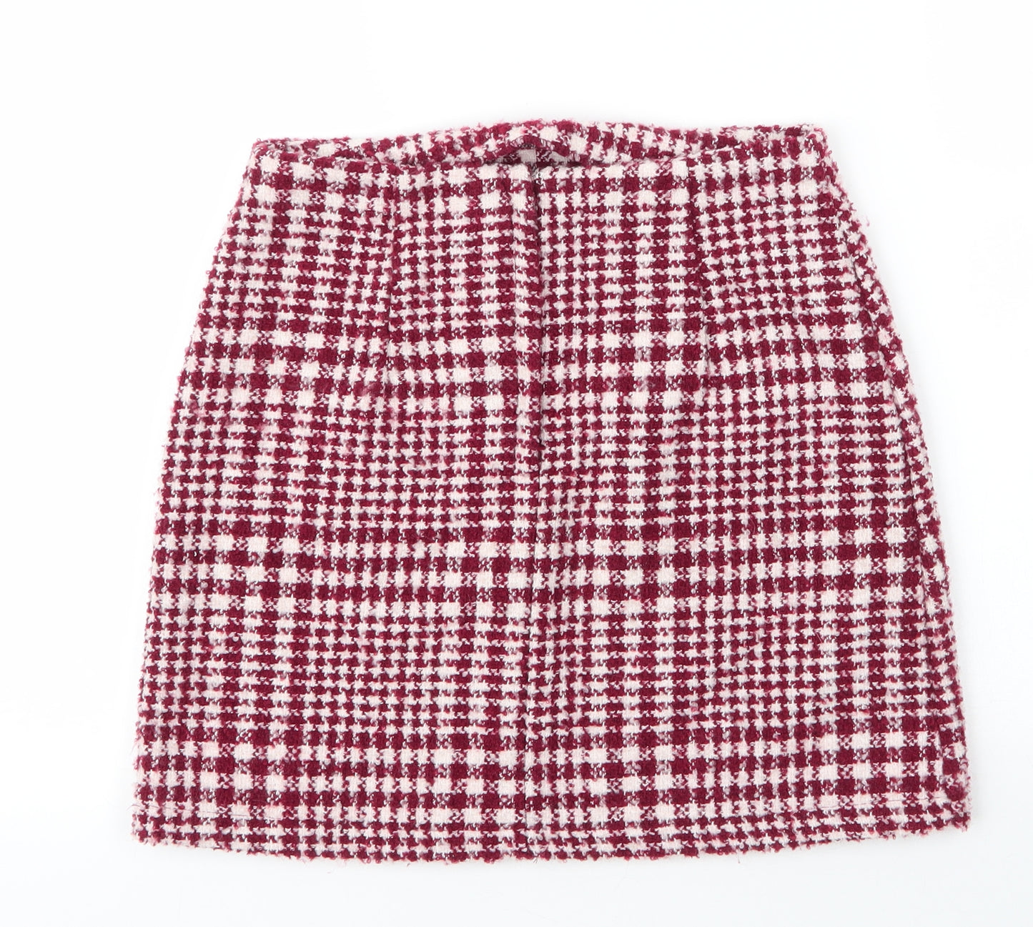 Primark Womens Red Houndstooth Cotton Mini Skirt Size 8   Zip